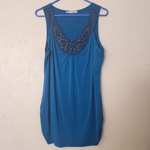 Maurices Women's Plus Size 2 Sleeveless Beaded Turquoise Ruched Sides Blouse